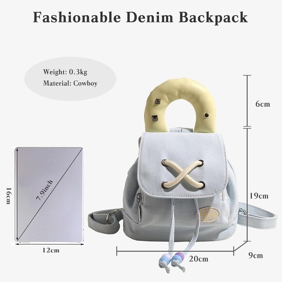 5633 Denim Backpack Drawstring Rucksack Casual Style Lightweight Daypack main image 4